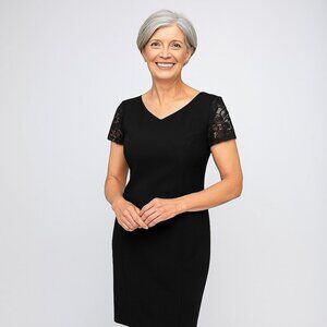 David Warren Short Lace Sleeve Back Zip Little Black Dress Women's Sz 4P